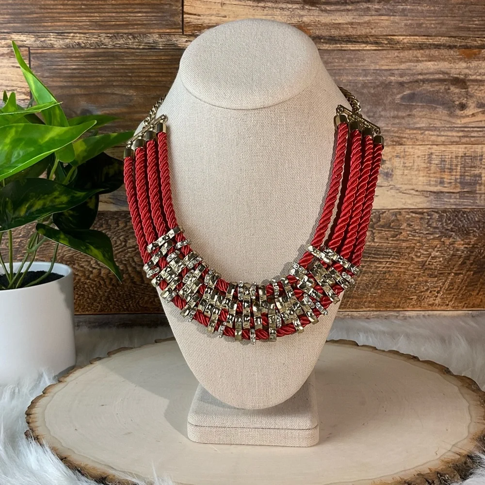 Red Roped Statement Necklace - Picture 1 of 5